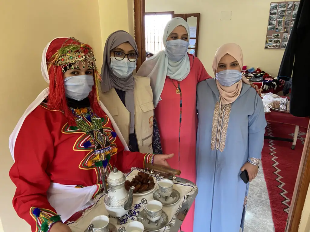 Latifa (second from left), CARE Morocco VSLA facilitator, with the Executive of the VSLA and two members of the VSLA. Barbara Grantham/CARE 